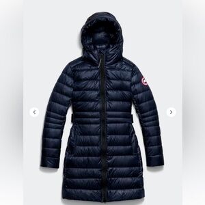 Canada Goose Navy Hooded Quilted Long Puffer Coat